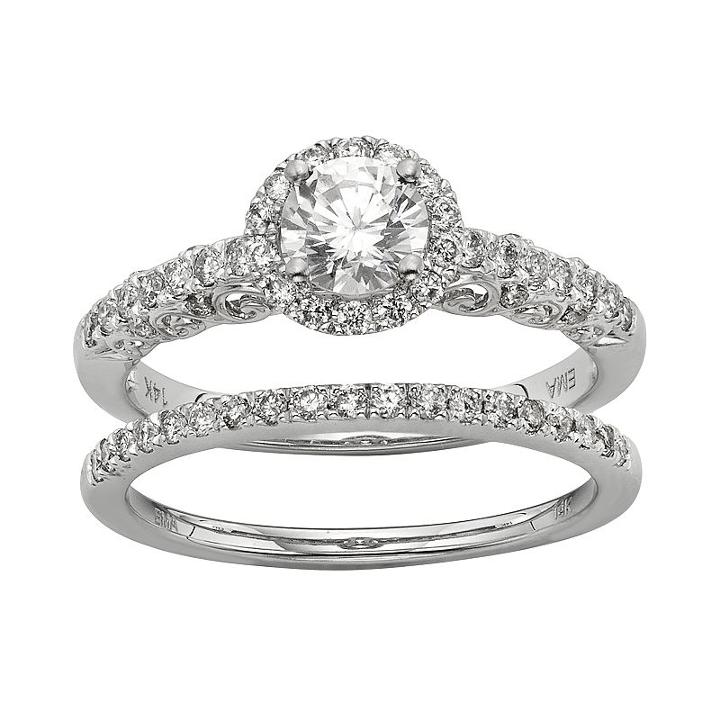 Igl Certified Diamond Halo Engagement Ring Set In 14k White Gold (1 Carat T.w.), Women's, Size: 5