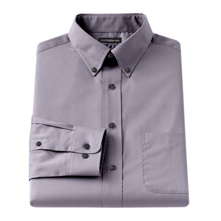 Big & Tall Croft & Barrow&reg; Classic-fit Solid Broadcloth Button-down Collar Dress Shirt, Men's, Size: 16 36/7t, Grey