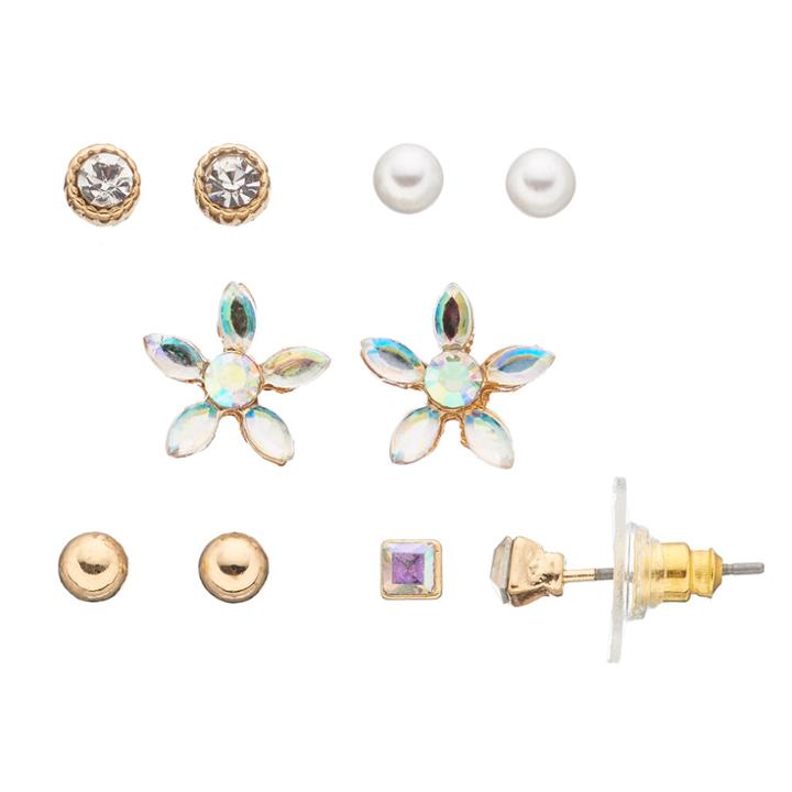 Lc Lauren Conrad Flower, Square & Round Nickel Free Stud Earring Set, Women's, Gold