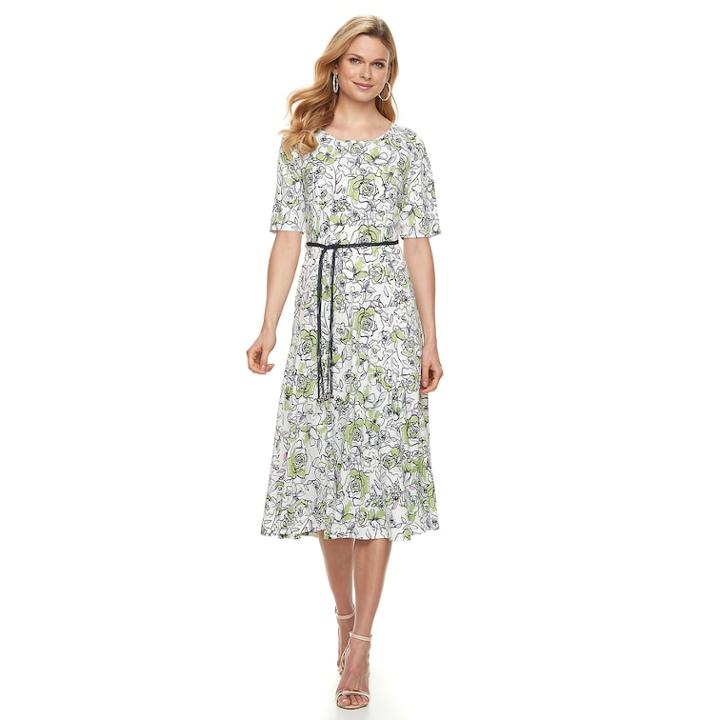 Women's Nina Leonard Print Midi Dress, Size: Large, Blue (navy)