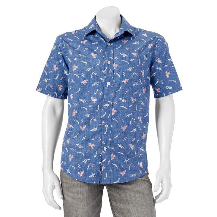 Men's Batik Bay Modern-fit Tropical Casual Button-down Shirt, Size: Xl, Med Blue