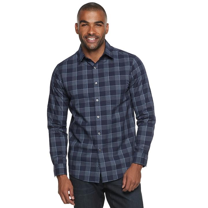 Men's Apt. 9&reg; Stretch No-iron Woven Button-down Shirt, Size: Xxl, Dark Blue
