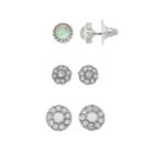 Simulated Crystal Button Earring Set, Women's, White