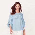 Women's Lc Lauren Conrad Ruffle Chambray Top, Size: Medium, Light Blue