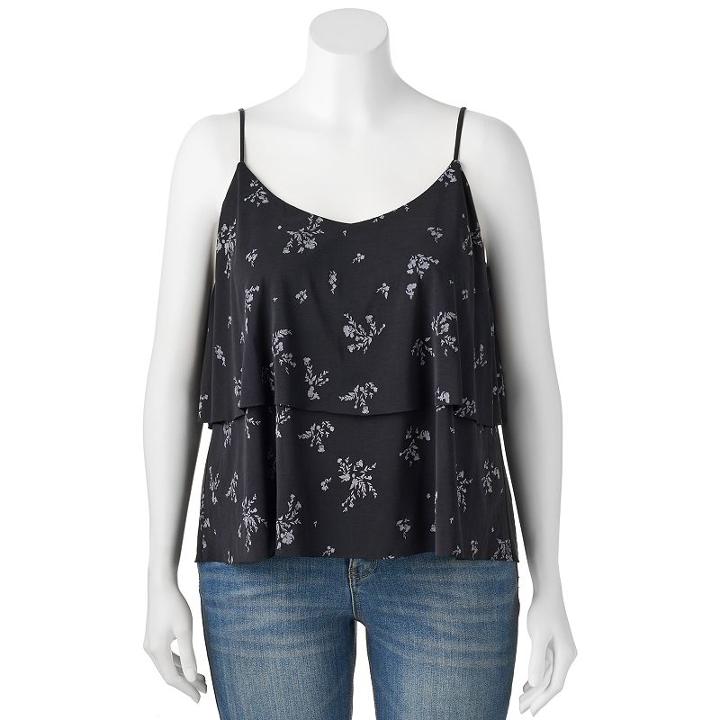 Juniors' Plus Size Mudd&reg; Tiered Flutter Tank, Girl's, Size: 2xl, Black