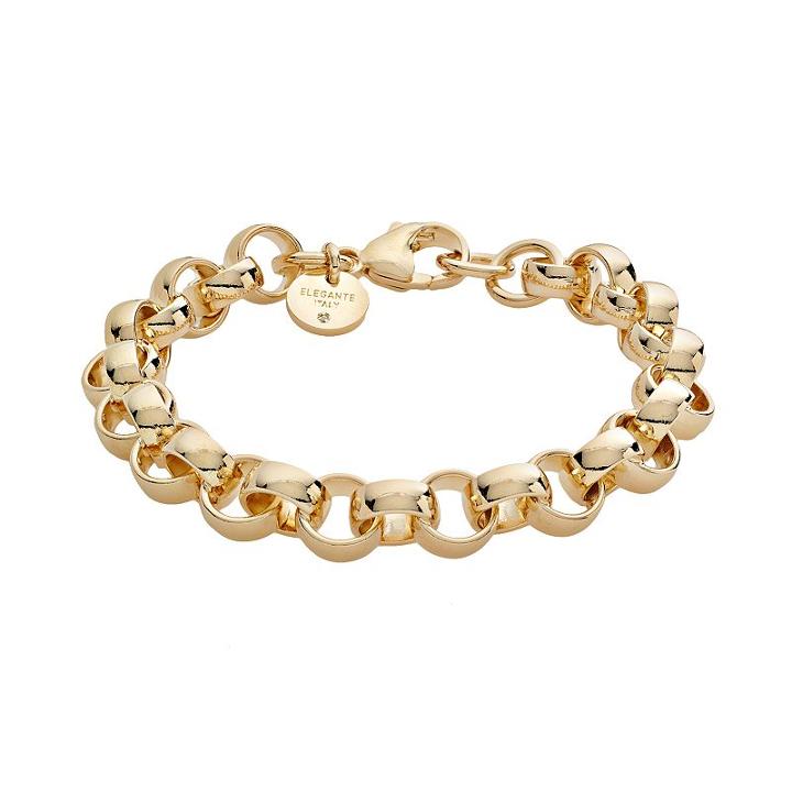 Elegante 18k Gold Over Brass Cubic Zirconia Rolo Chain Bracelet, Women's, Yellow