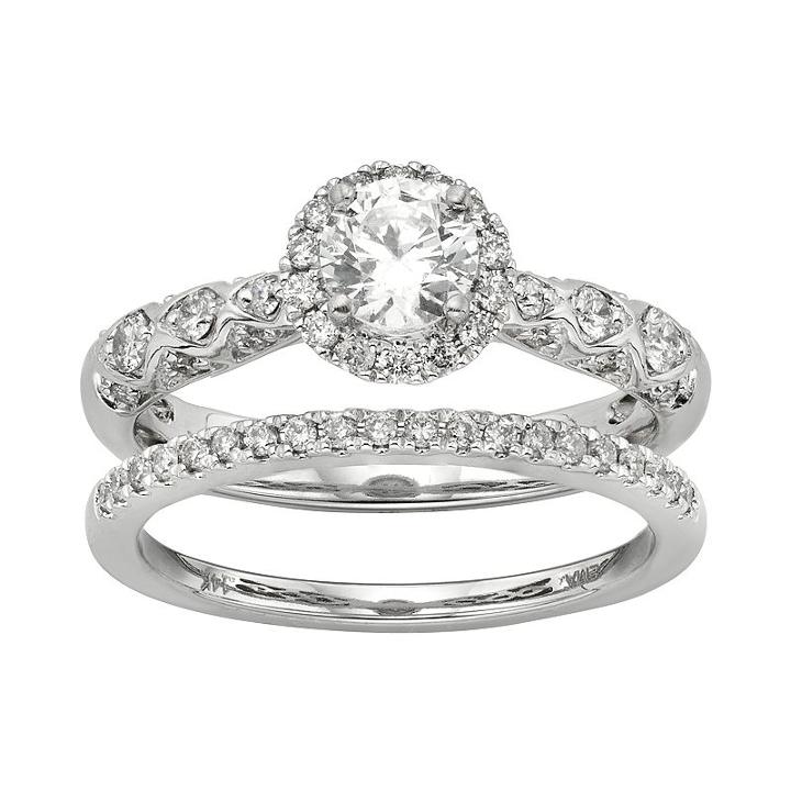 Igl Certified Diamond Halo Engagement Ring Set In 14k White Gold (1 Carat T.w.), Women's, Size: 5.50