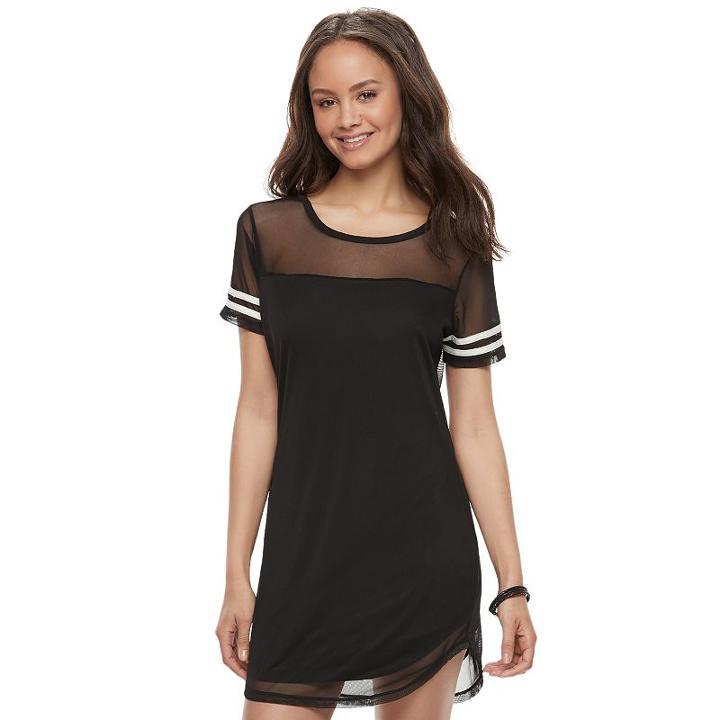 Juniors' Almost Famous Stripe Mesh T-shirt Dress, Teens, Size: Medium, Light Grey