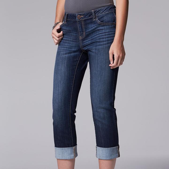 Petite Simply Vera Vera Wang Cuffed Capri Jeans, Women's, Size: 4 Petite, Blue (navy)