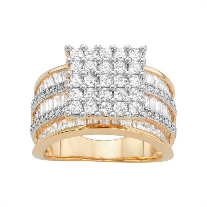 14k Gold Over Silver Cubic Zirconia Cluster Ring, Women's, Size: 9, White