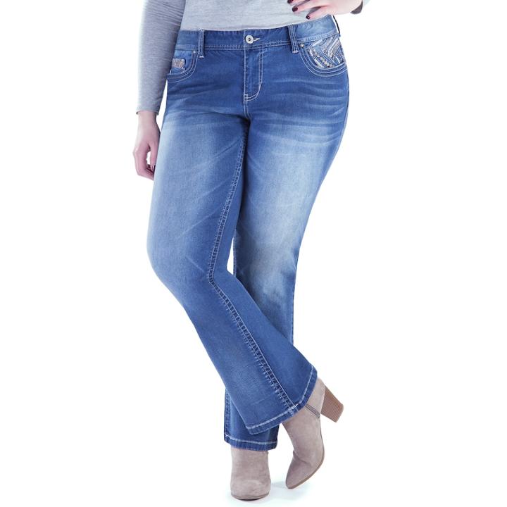 Juniors' Plus Size Amethyst Embellished Curvy Bootcut Jeans, Teens, Size: 18w T/l, Dark Blue
