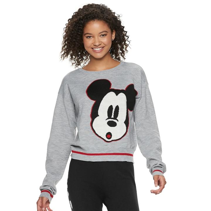 Disney's Mickey Mouse 90th Anniversary Juniors' Intarsia Sweater, Teens, Size: Large, Gray Heather