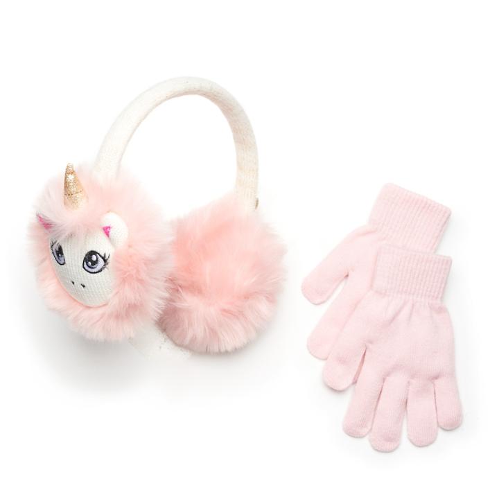 Girls 4-16 So&reg; Unicorn Earmuffs & Gloves Set, White