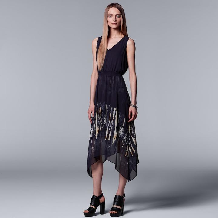 Women's Simply Vera Vera Wang Print Handkerchief Hem Dress, Size: Xl, Grey (charcoal)