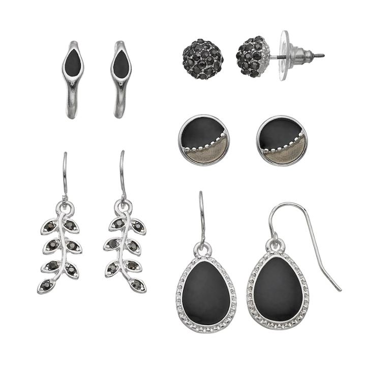 Black Leafy Vine, Fireball & Teardrop Nickel Free Earring Set, Women's