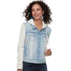 Juniors' Mudd&reg; Hooded Knit Sleeve Jean Jacket, Teens, Size: Medium, Blue