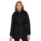 Women's Weathercast Quilted Faux-fur Trim Jacket, Size: Xl, Black