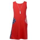 Girls 7-16 Bonnie Jean Stars & Stripes Americana Shift Dress With Necklace, Size: 12, Red