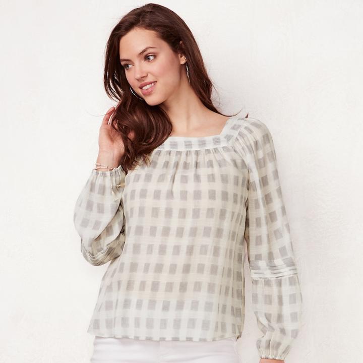 Women's Lc Lauren Conrad Love, Lauren Shirred Peasant Top, Size: Small, Grey