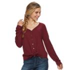 Juniors' Mudd&reg; Waffle-knit Button Front Long Sleeve Top, Teens, Size: Medium, Purple