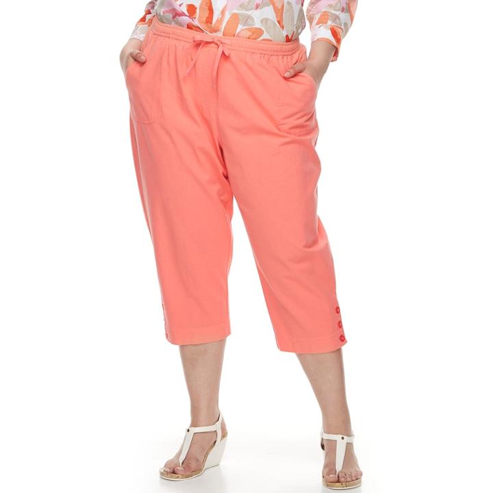 Plus Size Cathy Daniels Button-hem Pull-on Capris, Women's, Size: 1xl, Drk Orange