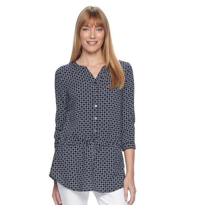 Women's Croft & Barrow&reg; Drawstring Waist Top, Size: Medium, Blue