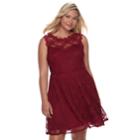 Juniors' Plus Size Wrapper Lace Skater Dress, Teens, Size: 1xl, Med Red