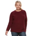 Juniors' Plus Size So&reg; Raglan Crewneck Sweater, Teens, Size: 1xl, Red