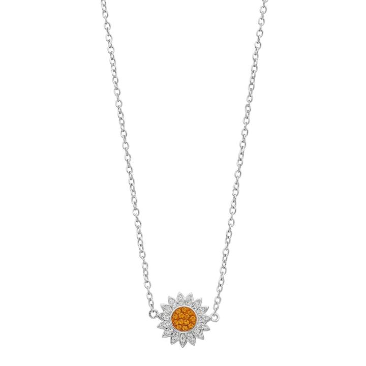 Silver Plated Crystal Flower Necklace, Women's, Yellow