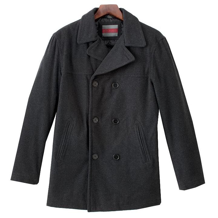 Men's Excelled Wool Blend Peacoat, Size: Large, Black