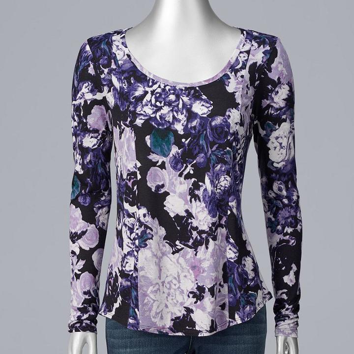 Petite Simply Vera Vera Wang Print Seamed Tee, Women's, Size: Xl Petite, Drk Purple