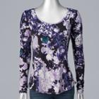 Petite Simply Vera Vera Wang Print Seamed Tee, Women's, Size: Xl Petite, Drk Purple