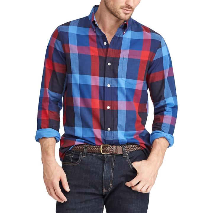 Men's Chaps Regular-fit Stretch Easy-care Button-down Shirt, Size: Xxl, Blue