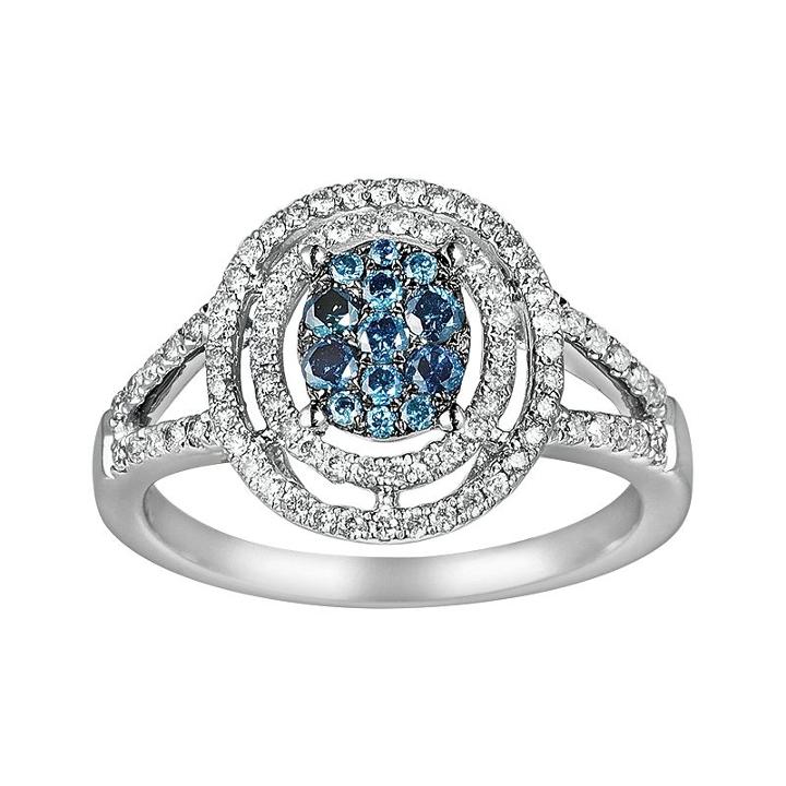 10k White Gold 3/8-ct. T.w. Blue And White Diamond Frame Ring, Women's, Size: 8
