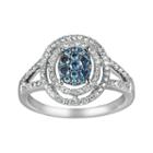 10k White Gold 3/8-ct. T.w. Blue And White Diamond Frame Ring, Women's, Size: 8