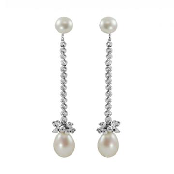 Sterling Silver Freshwater Cultured Pearl Bead Linear Drop Earrings, Women's, White