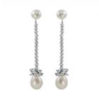 Sterling Silver Freshwater Cultured Pearl Bead Linear Drop Earrings, Women's, White