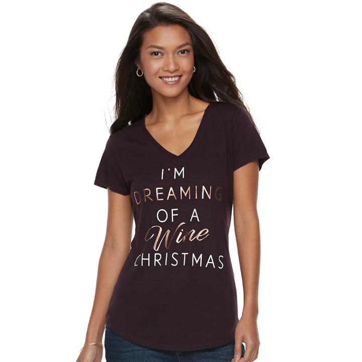 Women's Apt. 9&reg; V-neck Graphic Tee, Size: Xl, Drk Purple