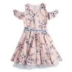 Girls 7-16 Beautees Cold Shoulder Belted Ruffled Skater Dress, Size: 12, Light Pink