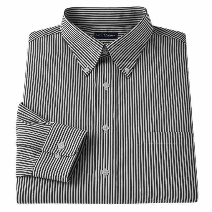 Men's Croft & Barrow&reg; Fitted Patterned Easy-care Button-down-collar Dress Shirt, Size: 14.5-32/33, Black