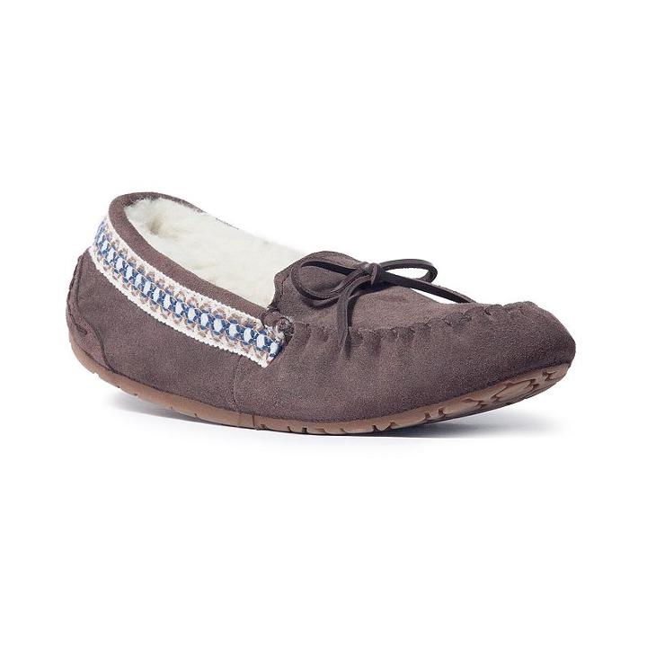 Muk Luks Jane Women's Suede Moccasin Slippers, Size: 6, Dark Brown