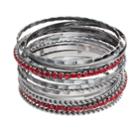 Red Stone Bangle Bracelet Set, Women's