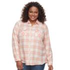 Plus Size Croft & Barrow&reg; Flannel Plaid Button-down Shirt, Women's, Size: 3xl, Lt Orange