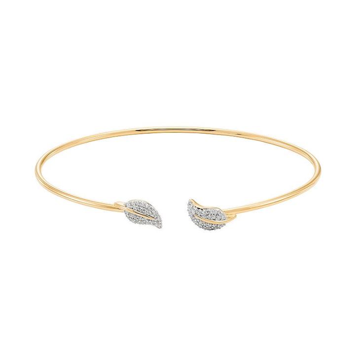 Sterling Silver 1/5 Carat T.w. Diamond Leaf Cuff Bracelet, Women's, Size: 6.5, Yellow