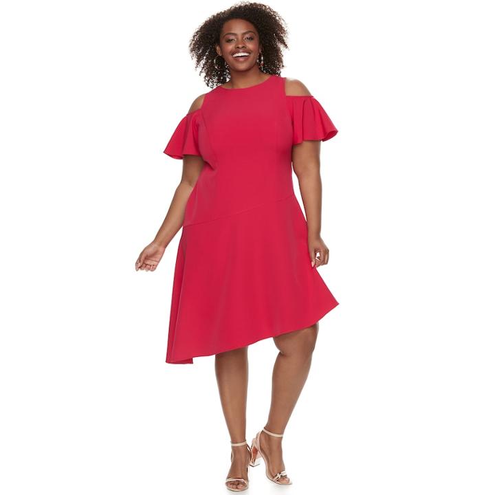 Plus Size Suite 7 Cold-should Asymmetrical Dress, Women's, Size: 20 W, Dark Pink