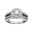 Igl Certified Diamond And Blue Sapphire Tiered Halo Engagement Ring In 14k White Gold (1 Carat T.w.), Women's, Size: 6.50