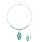 Teal Leaf & Bead Necklace & Drop Earring Set, Women's, Turq/aqua