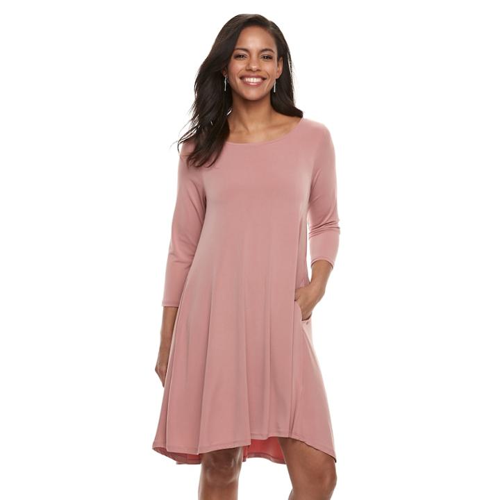 Women's Nina Leonard High-low Trapeze Dress, Size: Large, Dark Pink