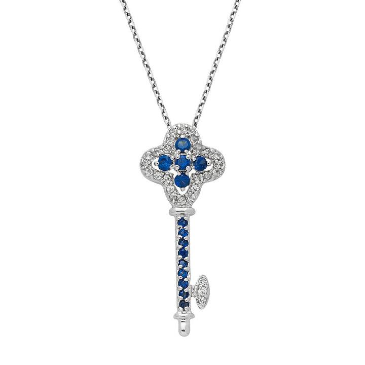 Sterling Silver Lab-created Blue & White Sapphire Key Pendant, Women's, Size: 18