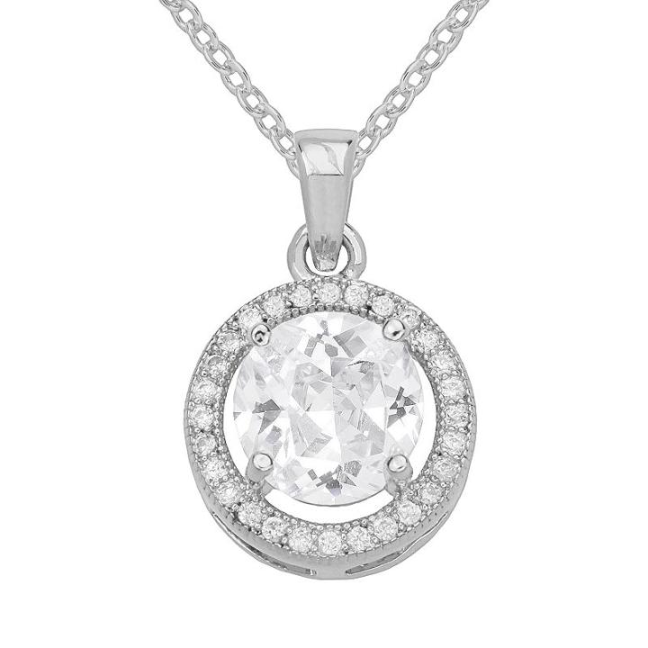 The Silver Lining Cubic Zirconia Silver Tone Halo Pendant, Women's, Size: 18, White